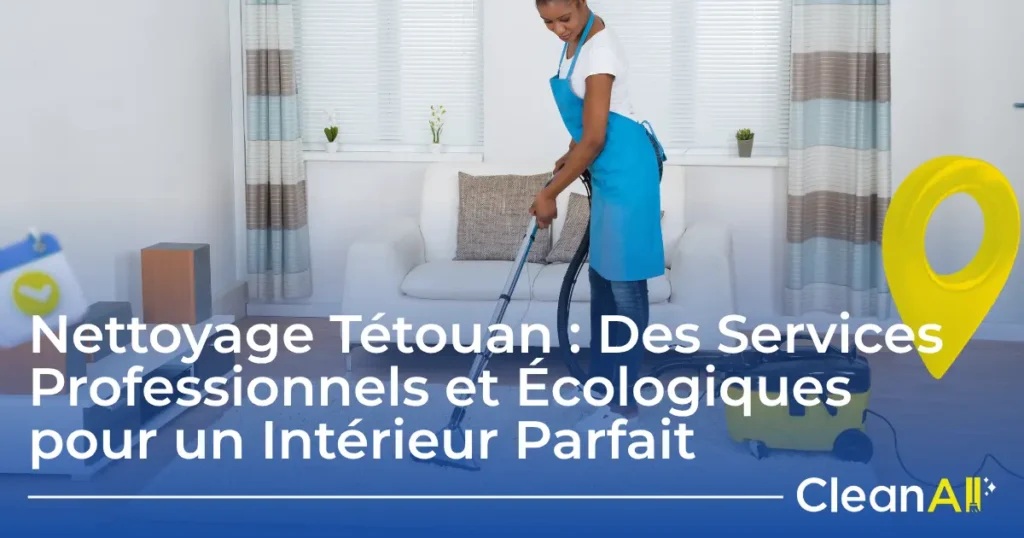 Femme de ménage professionnelle effectuant un service de nettoyage à Tanger dans un appartement moderne avec produits écologiques.
